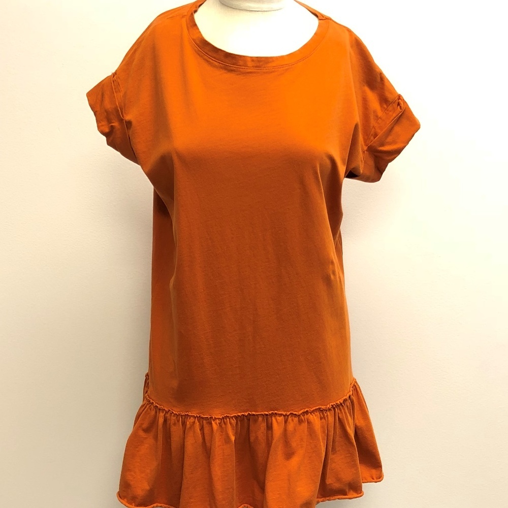 Boohoo orange solid Ruffle‎ Short Sleeve Tunic Dress